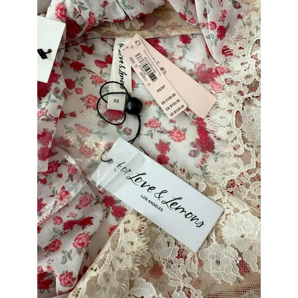 For Love & Lemons NWT Victoria’s Secret Pink Lace Floral Melrose Mini Robe XS